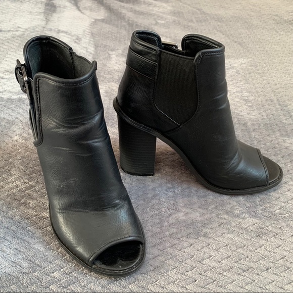 Black Peep Toe Ankle Booties - Picture 8 of 13